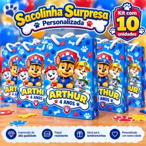 Sacolinha Surpresa Personalizada 10x15cm 10 Peças