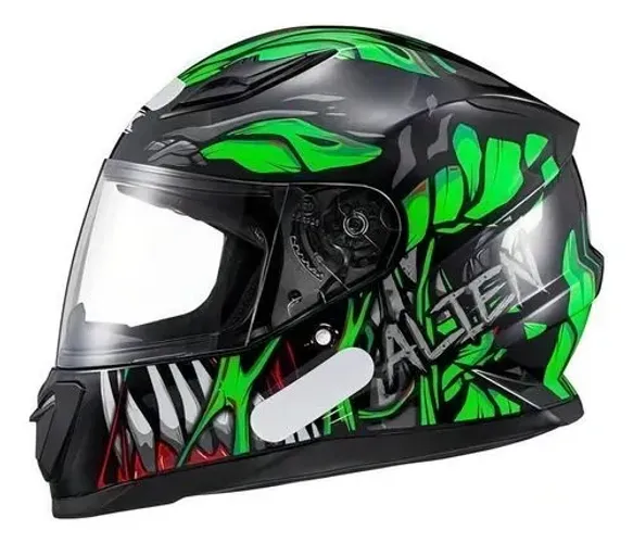 Capacete Fechado Texx Hawk Alien Verde e Preto