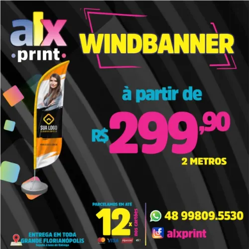 WIND BANNER/ FLY BANNER- Bandeira com tecido de alta qualidade