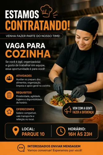 Vaga pra trabalho em cozinha