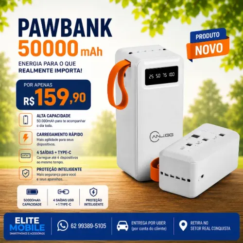 Power Bank 50.000mAh Carregador Portátil com Display Digital | Carregamento Rápido