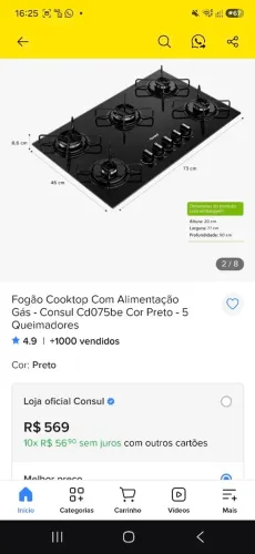 Fogão cooktop 5 bocas
