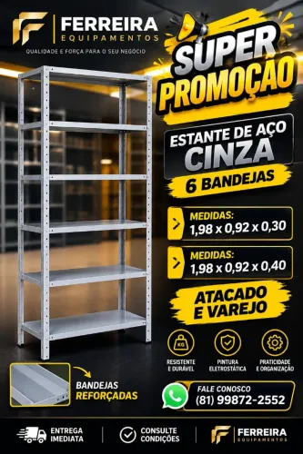 Estante de aço cinza 6 bandejas novas com menor preço de recife (atacado e varejo)
