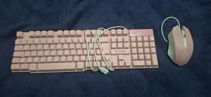 Teclado Semi Mecânico e Mouse Gamer Evolut Rosa