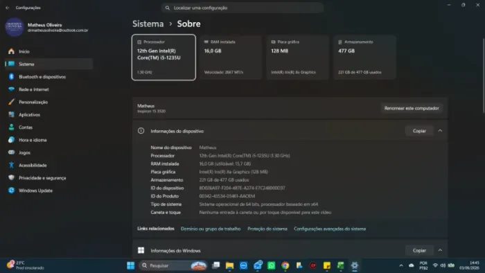 Novo Notebook Dell Inspiron 15