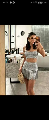 Conjunto crochê prata réveillon franja