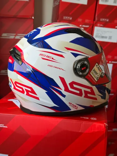 Capacete ls2 draze branco/azul/vermelho
