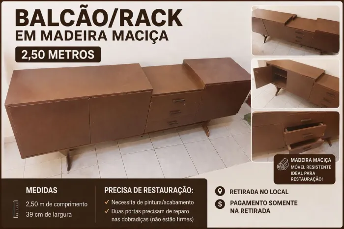 Balcão/Rack em Madeira - 2,50 MT ler o anúncio