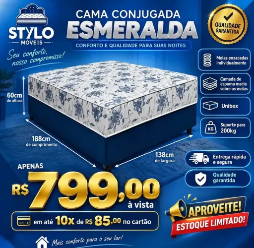 Cama conjugada esmeralda de casal