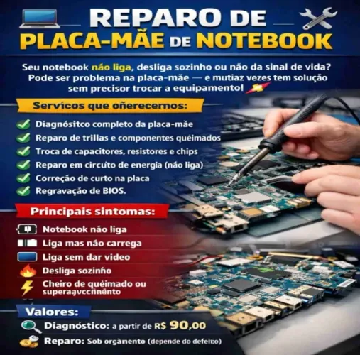 Reparo placa mãe notebook!