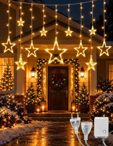 Cascata Natal Cortina Led Estrela Cascata 8 Modo Festa branco quente