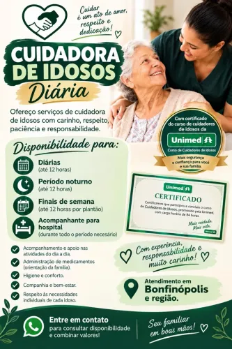CUIDADORA DE IDOSOS CERTIFICADO PELA UNIMED