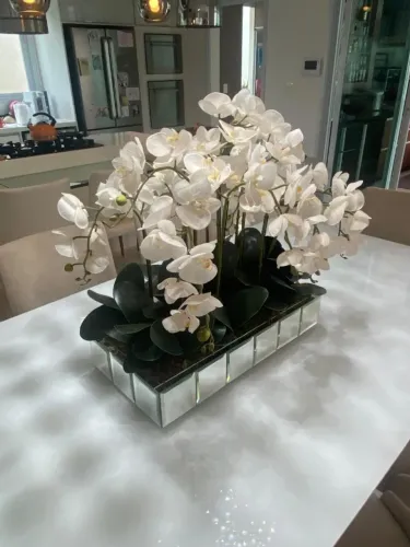 Arranjo de Orquídeas Artificiais Vaso Espelhado Grande