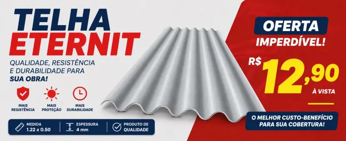 TELHA ETERNIT R$ 12,90 tamanho 1.22 x 0.50