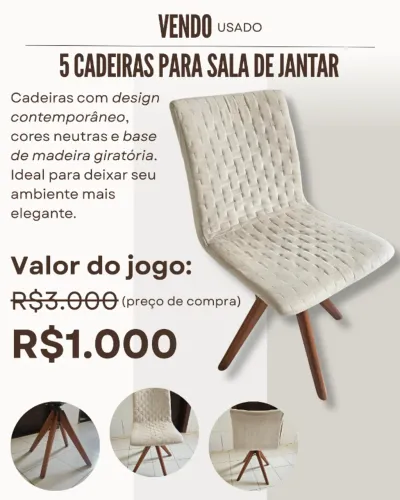 5 cadeiras para sala de jantar - base giratória em madeira - ótimo estado