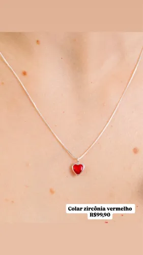 Colar coração vermelho de prata 925