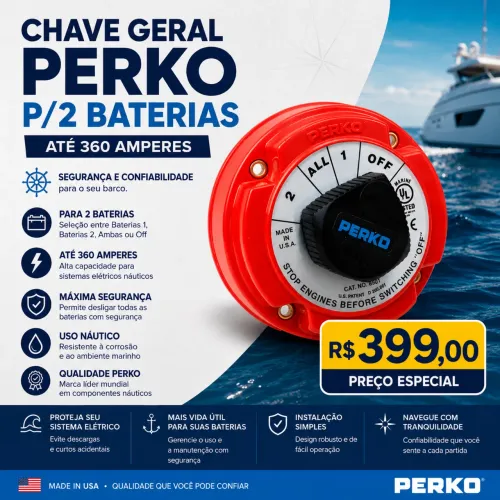 CHAVE GERAL PERKO PARA 2 BATERIAS ATÉ 360 AMPERES - USO NÁUTICO 