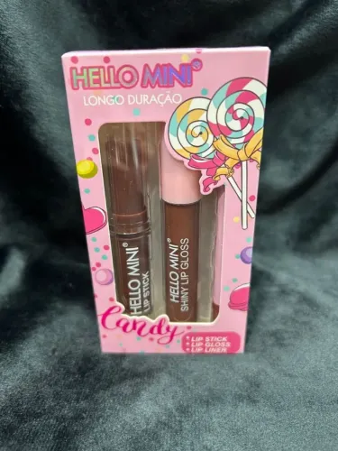 kit hello mini candy - longa duração lápis, batom e gloss