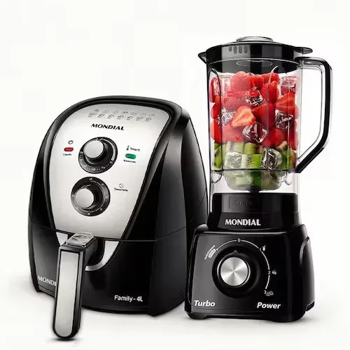 Fritadeira Elétrica Sem Óleo Air Fryer Mondial AFN40BI 4L - PretaInox + Liquidificador