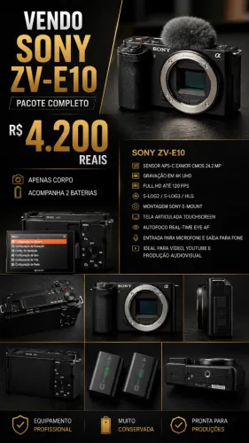 Camera Sony: Zve10 com lente 50mm