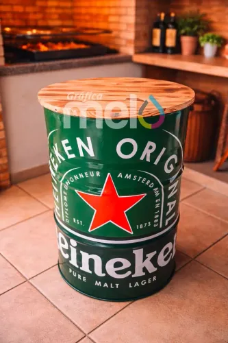 Tambor personalizado com tampo de mesa modelo latinha cerveja com pezinho de borracha 