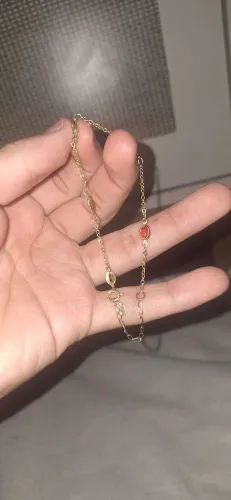 Pulseira Feminina Delicada Magold Banhada a Ouro 18k com Zircônia Vermelha