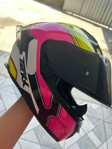 Capacete X11 Rosa/Preto - Viseira Fumê (Pouco uso)