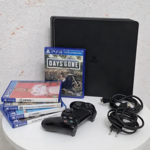 PS4 Slim 500GB + 1 Controle Original + 5 Jogos