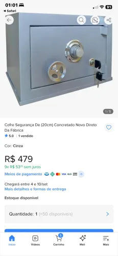 Cofre pequeno de concreto e aço