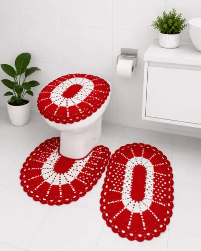 KITS DE JOGO DE BANHEIRO 3 PEÇAS NO CROCHE 