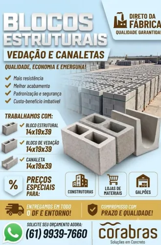 BLOCOS E CANALETAS DIRETO DA INDÚSTRIA CORABRAS.