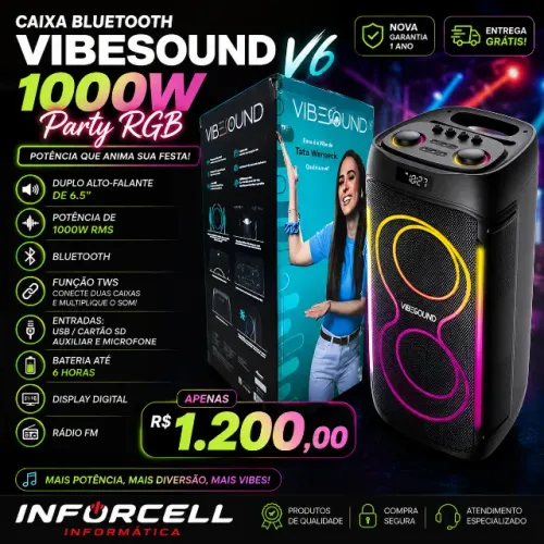 Caixa Bluetooth 1000w Vibesound Recarregável