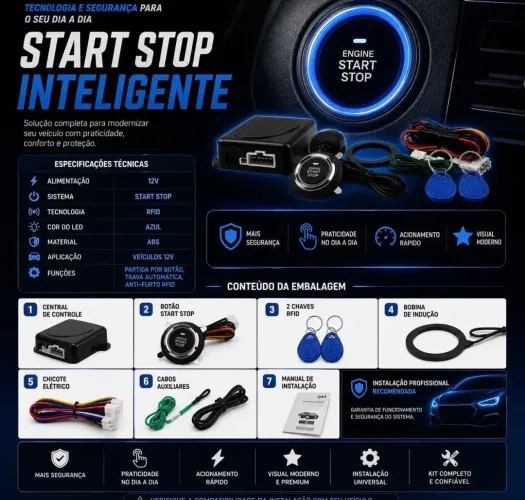 Kit Start Stop Universal - Botão de Partida por Presença RFID | Novo com NF