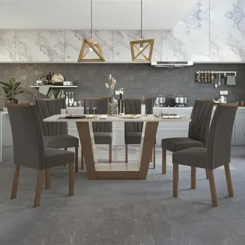 Mesa de Jantar 6 Cadeiras Marrom Expresso Com Tampo 1,70m