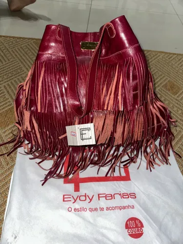 Bolsa em Couro Legítimo Franja Eydy Farias Nova Com Etiqueta