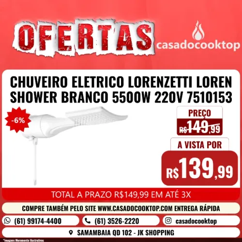 CHUVEIRO ELETRICO LORENZETTI LOREN SHOWER BRANCO 5500W 220V 7510153