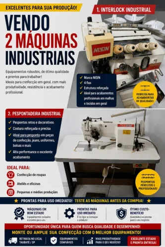 Lote 02 Maquinas de Costura Industrial : InterLock e Prespontadeira Ponto Especial