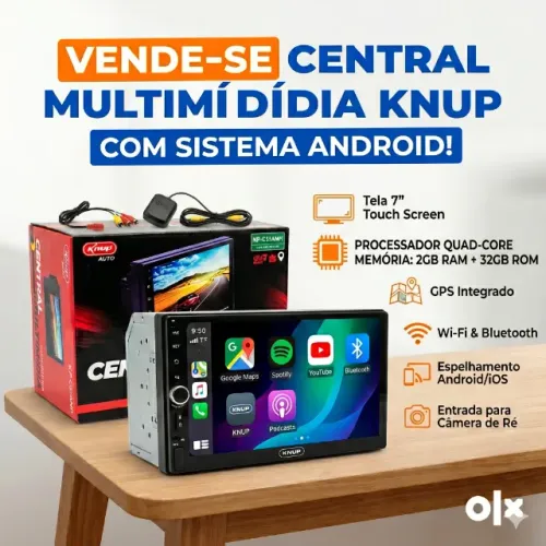 Central Multimidia KNUP 2001N c/ Sistema Android - Tela de 7" - 2GB RAM - 32GB ROM - WiFi