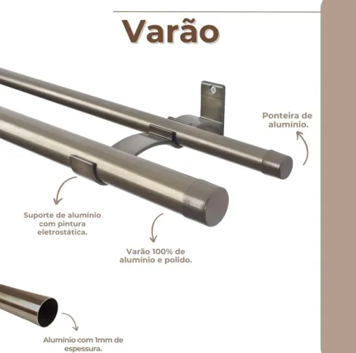 Kit Varão de cortina de 3 metros