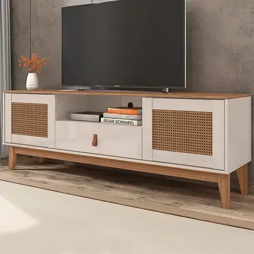 Rack Para Tv Até 60 Polegadas Esmeralda 2 Portas 1 Gaveta Cor Bege