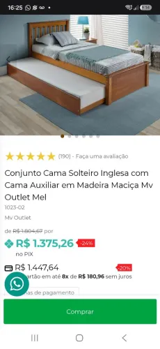 Cama solteiro madeira maciça com cama auxiliar