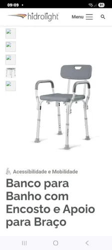 Banco para banho com encosto SC201 Hidrolight