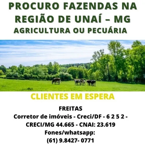 Procuro fazendas na região de Unai MG, clientes em espera