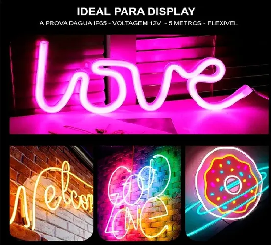 Fita Led Neon Flexível 5 Metros Prova D'agua Corte 2,5 Cm Cores Variadas