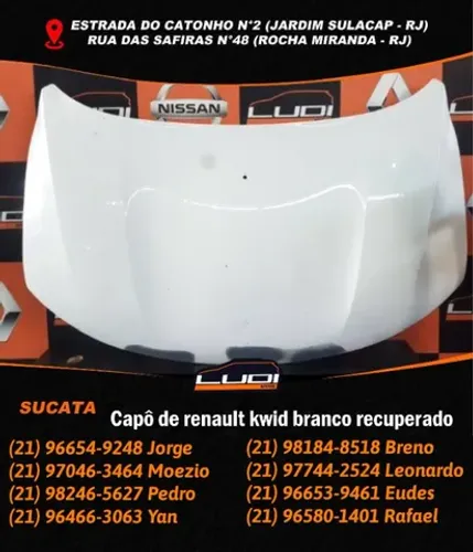Capô de Renault Kwid branco recuperado