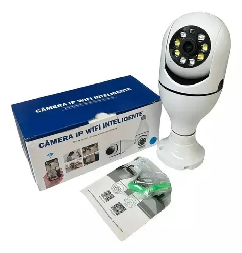  Camera Lampada Segurança Giratória Ip Wifi Cor Branco