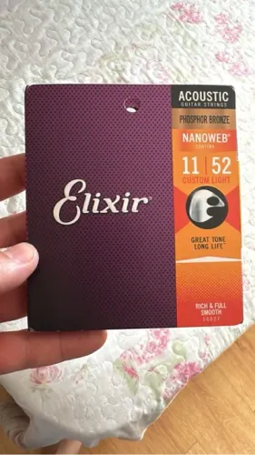 Cordas Elixir Nanoweb 11-52 Custom Light para Violão Acústico