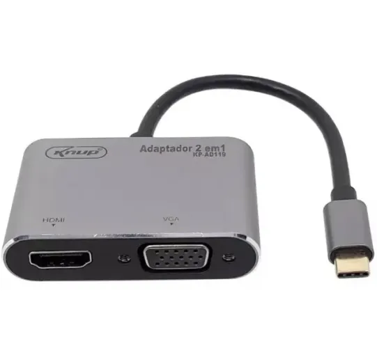 Adaptador 2 em 1 Tipo C Para Hdmi Vga Celular - knup Loja Coimbra Computadores Entregamos