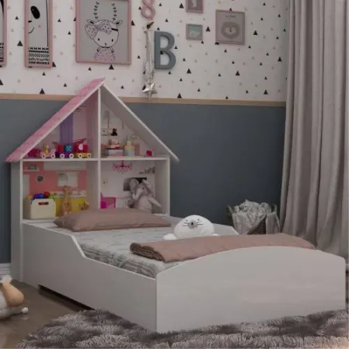Cama infantil casinha branca / rosa / FRETE GRÁTIS
