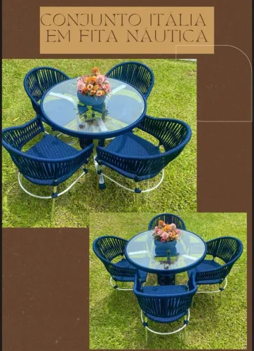 Conjunto Itália em Fita Náutica - Azul Sofisticado